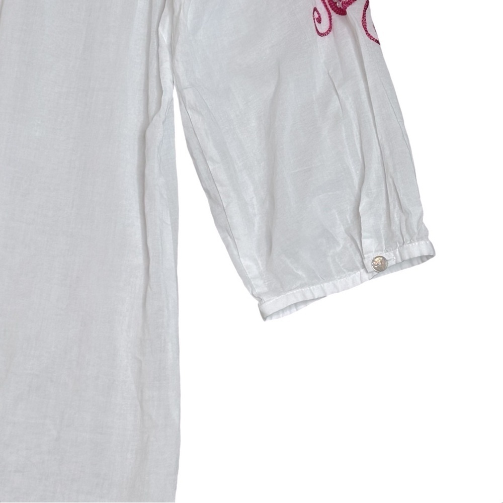 CHICO'S Anelle Blouse 3/4 sleeves Embroidered Embellished White Fuchsia Like new - Picture 14 of 16